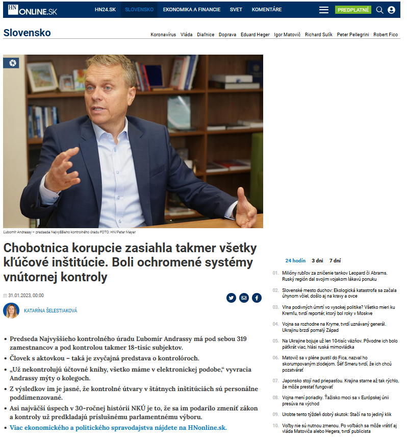 Ľubomír Andrassy v rozhovore pre Hospodárske noviny